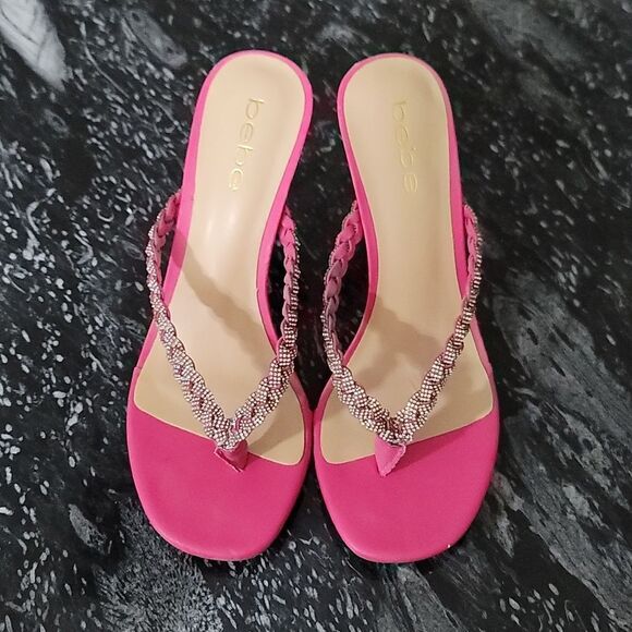 BRAND NEW BEBE AISLINN WOMEN'S RHINESTONE SLIP ON HEELS SANDAL - Picture 2 of 16